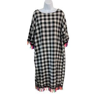 A SHAPPE Gingham Shift Dress w/ Multi Color Tassels